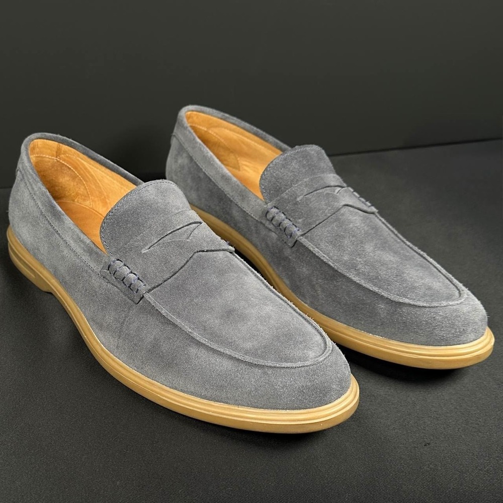 Peter Millar Excursionist Gray Suede Penny Loafers Mens 11 M Water Resistant